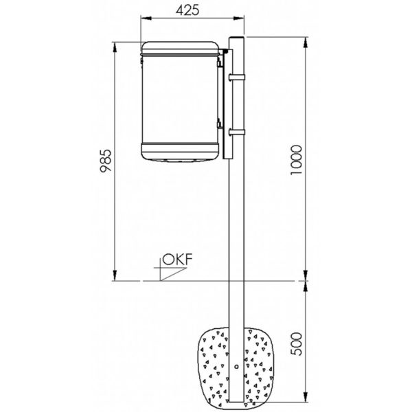Abfallbehälter mit Springdeckel - Typ 7023 | Skizze Seitenansicht