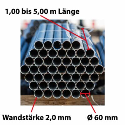 Rohrpfosten aus Stahl Ø 60 mm, Wandstärke 2,0 mm