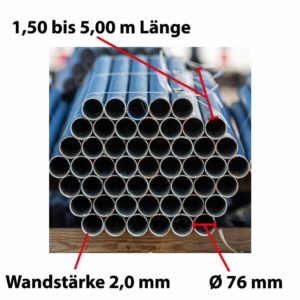 Rohrpfosten aus Stahl Ø 76 mm, Wandstärke 2,0 mm