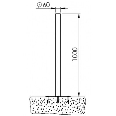 Standpfosten für Abfallbehälter zum Aufdübeln aus Edelstahl | Skizze