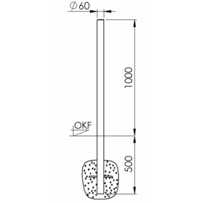 Standpfosten für Abfallbehälter zum Einbetonieren aus Edelstahl | Skizze