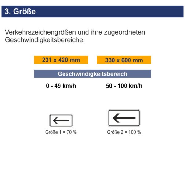 Verkehrszeichen 1000-10 Richtung, linksweisend | Größen