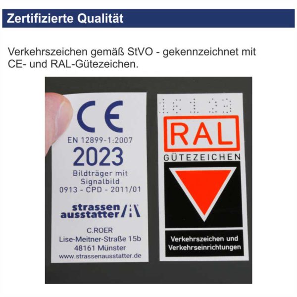 Verkehrszeichen 101-15 Steinschlag, Aufstellung rechts | mit CE- und RAL-Gütezeichen