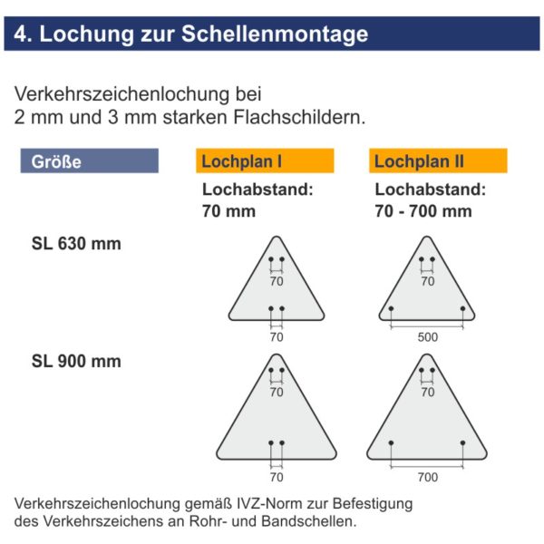 Verkehrszeichen 105-10 Doppelkurve, zunächst links | Lochung zur Schellenmontage