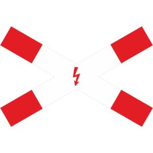 Verkehrszeichen 201-53 Andreaskreuz, liegend mit Blitzpfeil | gemäß StVO