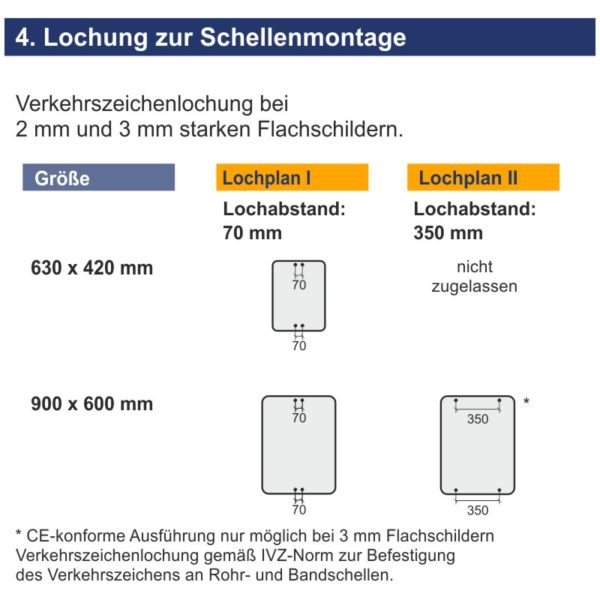 Verkehrszeichen 229-10 Taxenstand Anfang, Aufstellung rechts | Lochung zur Schellenmontage