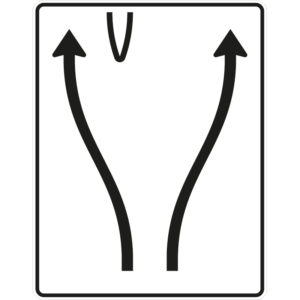 Verkehrszeichen 501-70 Überleitungstafel ohne Gegenverkehr, 2-streifig, davon linker Fahrstreifen nach links übergeleitet und rechter Fahrstreifen nach rechts verschwenkt | gemäß StVO