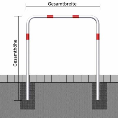 Absperrbügel aus verzinktem Stahl Ø 48 mm zum Einbetonieren, 1400 mm Höhe | Weiß-Rot
