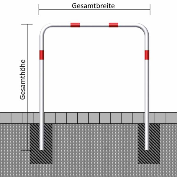 Absperrbügel aus verzinktem Stahl Ø 48 mm zum Einbetonieren, 1400 mm Höhe | Weiß-Rot