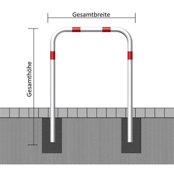 Abweisbügel Ø 60 mm zum Einbetonieren, 1400 mm Höhe | Weiß-Rot