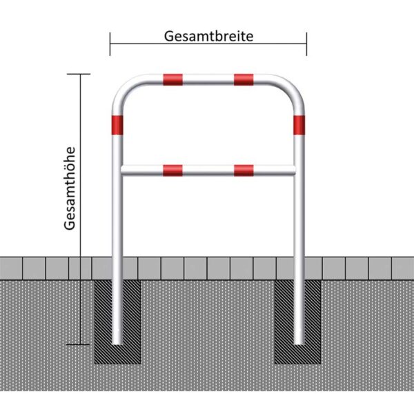 Abweisbügel Ø 60 mm zum Einbetonieren, 1400 mm Höhe | Weiß-Rot mit Querholm