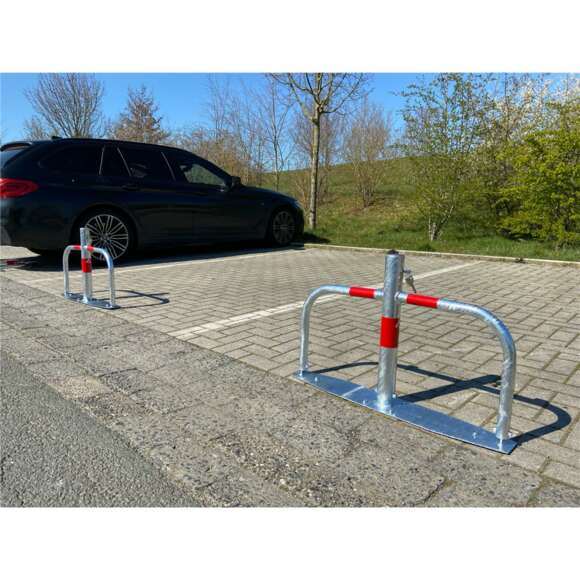 Parkplatzsperre 40660 umlegbar mit Rundrohrbügeln und Profilzylinderschloss | Parkplatzsicherung