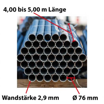 Rohrpfosten aus Stahl Ø 76 mm, Wandstärke 2,9 mm