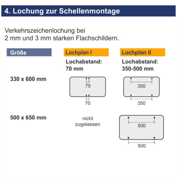 Hinweisschild Schritt fahren | Lochung zur Schellenmontage
