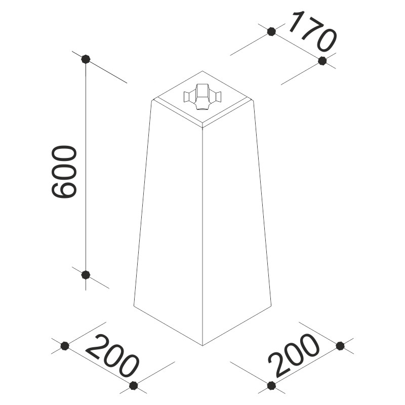 Betonsockelsteine mit Hartholzkeilen | Skizze 600 mm Höhe