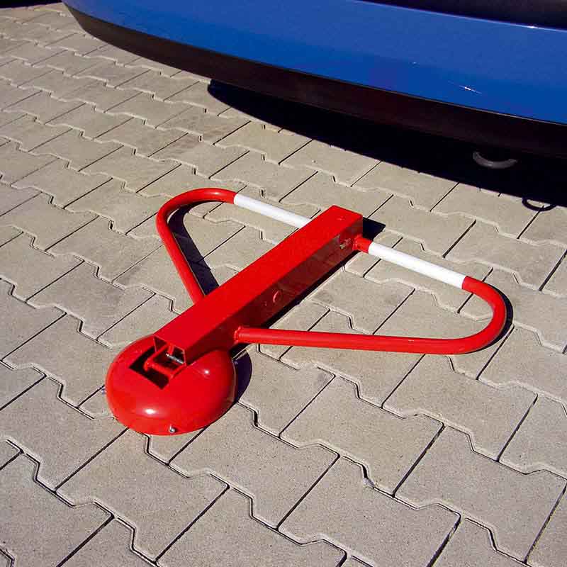 Parkplatzsperre flexibel, umlegbar mit Rundrohrbügeln | umgelegt