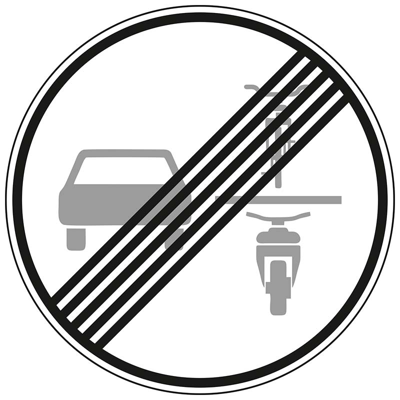 Verkehrszeichen 281.1 Ende des Verbots des Überholens von einspurigen Fahrzeugen | gemäß StVO