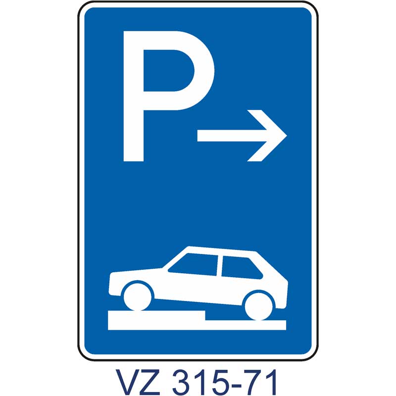 Verkehrszeichen 315-71 Parken auf Gehwegen halb quer zur Fahrtrichtung links | Anfang