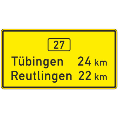 Verkehrszeichen 453-50 Entfernungstafel auf autobahnähnlich ausgebauten, zweibahnigen Straßen | gemäß StVO