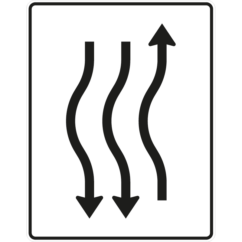 Verkehrszeichen 514-13 Verschwenkungstafel kurze Verschwenkung mit Gegenverkehr nach links, 1-streifig in Fahrtrichtung und 2-streifig in Gegenrichtung | gemäß StVO