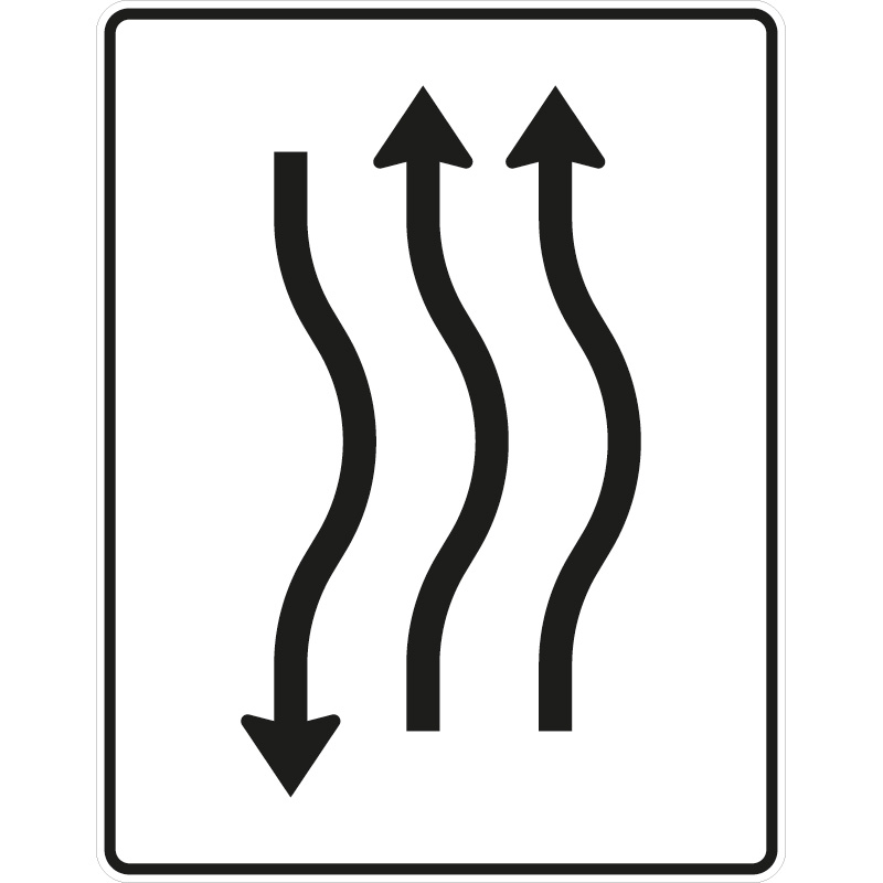 Verkehrszeichen 514-21 Verschwenkungstafel kurze Verschwenkung mit Gegenverkehr nach rechts 2-streifig in Fahrtrichtung und 1-streifig in Gegenrichtung | gemäß StVO