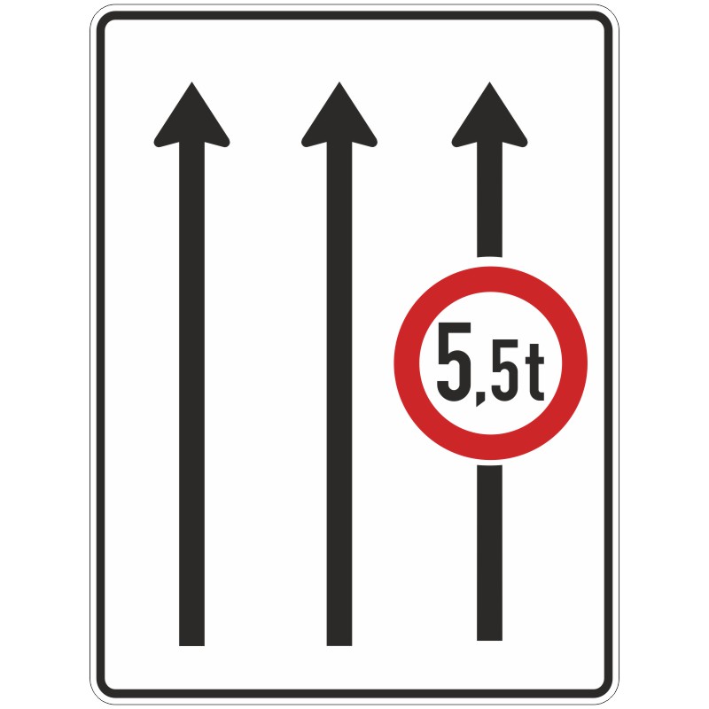 Verkehrszeichen 527-31 Fahrstreifentafel mit Gegenverkehr, mit integrierten Zeichen 262, 3-streifig in Fahrtrichtung | gemäß StVO