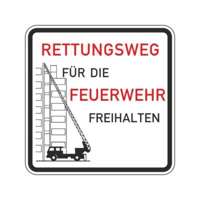 Hinweisschild Rettungsweg für die Feuerwehr freihalten