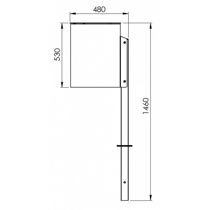 Standabfallbehälter am zweiteiligen Pfosten, Typ 7039-50 | Skizze Seite