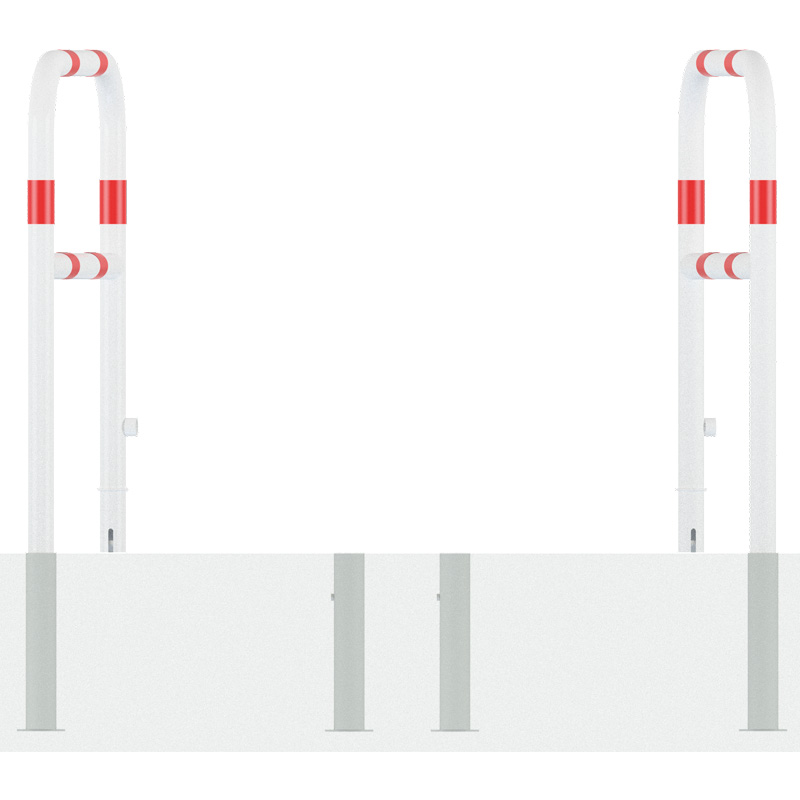 Wegesperren herausnehmbar und drehbar aus Rundrohr Ø 60 mm | mit Knieholm, weiß-rot, doppelt, offen
