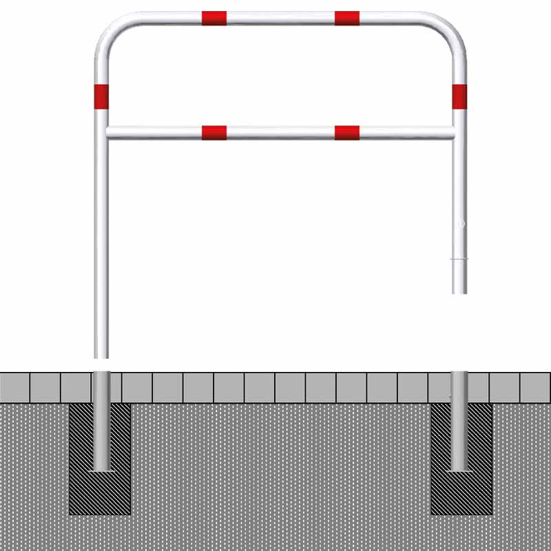 Wegesperren herausnehmbar und drehbar aus Rundrohr Ø 60 mm | mit Knieholm, weiß-rot, offen