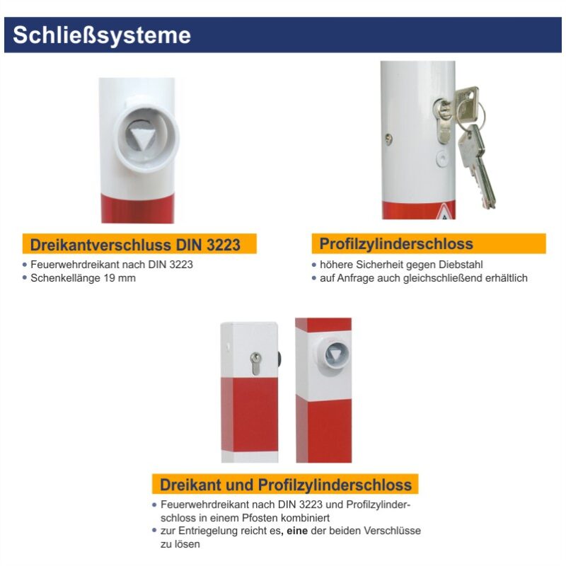 Absperrpfosten 70 x 70 mm, herausnehmbar, rot-weiß | Schließsysteme