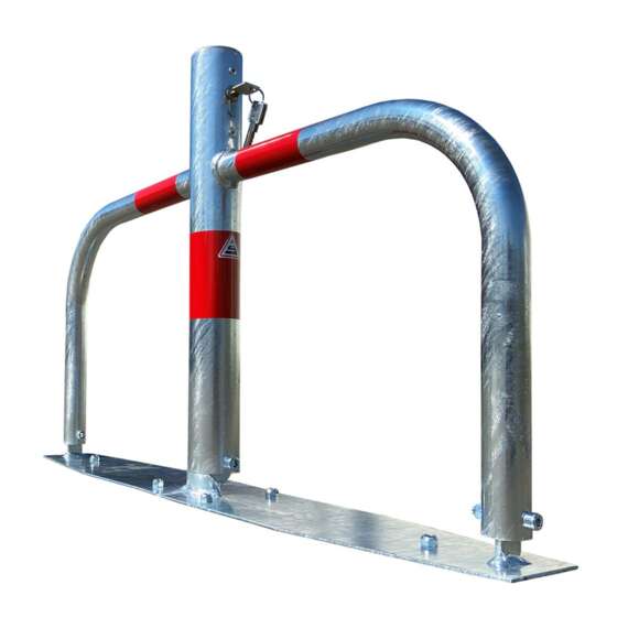 Parkplatzsperre Umlegbar – 70x70 Mm Vierkantpfosten Mit Rundrohrbügel, Feuerverzinkt, Abschließbar