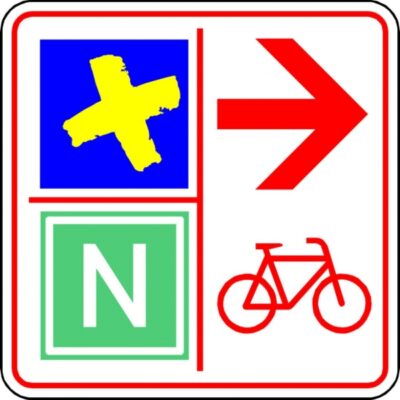 Radwegleitzeichen RWS 4 NRW Themenroutenabzweiger mit Themenroutenlogo