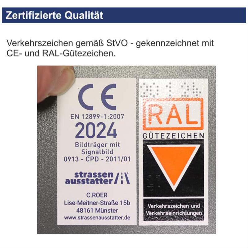 Verkehrszeichen 101-25 Steinschlag, Aufstellung links | mit CE- und RAL-Gütezeichen