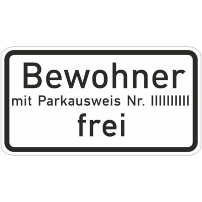 Verkehrszeichen 1020-32 Bewohner mit Parkausweis Nr. … frei | gemäß StVO