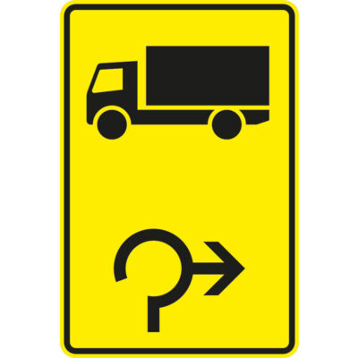 Verkehrszeichen 442-24 Wegweiser für KFZ mit einer zul. Gesamtmasse über 3,5 t im Kreisverkehr, rechtsweisend | gemäß StVO