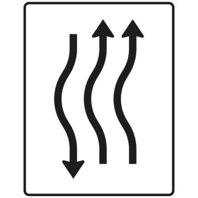Verkehrszeichen 514-11 Verschwenkungstafel kurze Verschwenkung mit Gegenverkehr nach links, 2-streifig in Fahrtrichtung und 1-streifig in Gegenrichtung | gemäß StVO