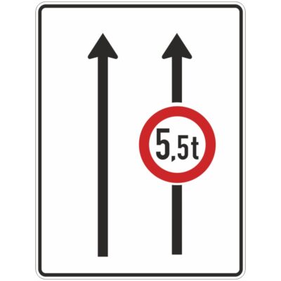 Verkehrszeichen 527-30 Fahrstreifentafel mit Gegenverkehr, mit integrierten Zeichen 262, 2-streifig in Fahrtrichtung | gemäß StVO