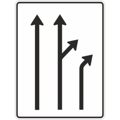Verkehrszeichen 533-60 Trennungstafel ohne Gegenverkehr, 2-streifig durchgehend und 1-streifig sowie aus dem rechten durchgehenden Fahrstreifen rechts ab | gemäß StVO