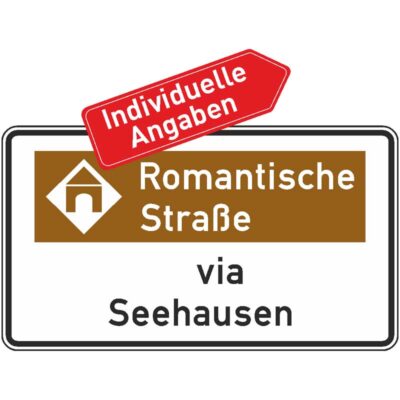 Verkehrszeichen 386.2-51 Touristische Route mit Bezugsziel, Variante “via”  | gemäß StVO