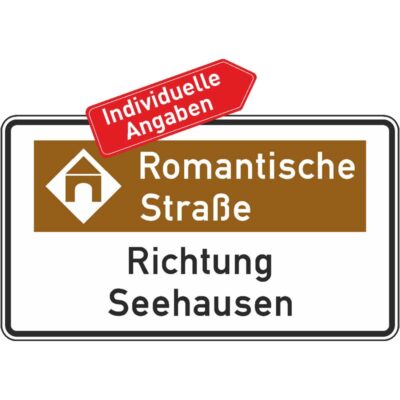 Verkehrszeichen 386.2-52 Touristische Route mit Bezugsziel, Variante “Richtung” | gemäß StVO
