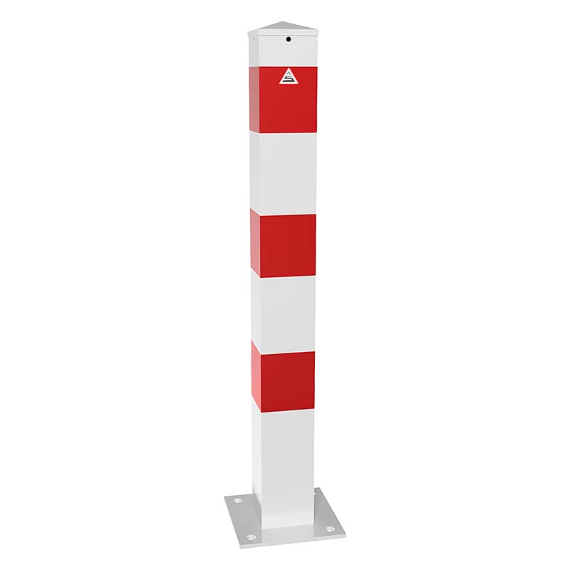 Produktbild von Absperrpfosten Rot-Weiß 96 Cm – Aufdübelbar, 6 Cm Durchmesser, 2,5 Mm Stahl, Mit Grundplatte 12x12 Cm, Parkplatzsperre