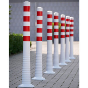 Flexipfosten in Weiß mit roten Reflexstreifen
