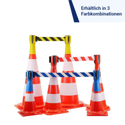 Leitkegelaufsatz mit ausziehbarem Absperrgurt | in 3 Farbkombis