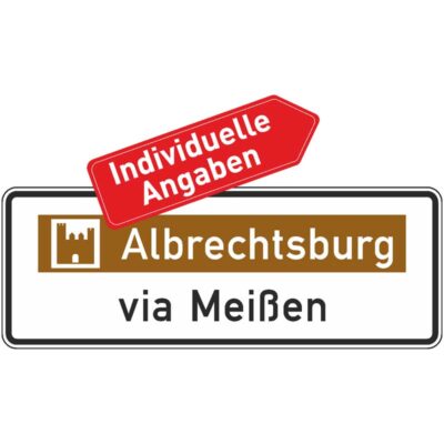 Verkehrszeichen 386.1-51 Touristischer Hinweis mit Bezugsziel, Variante “via” | gemäß StVO