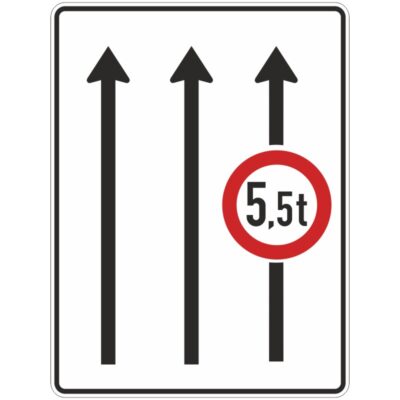Verkehrszeichen 527-31 Fahrstreifentafel mit Gegenverkehr, mit integrierten Zeichen 262, 3-streifig in Fahrtrichtung | gemäß StVO