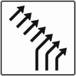 Verkehrszeichen 551-27 Zusammenführungstafel, an einmündender Strecke, 3-streifig einmündend plus 4-streifig durchgehend | gemäß StVO