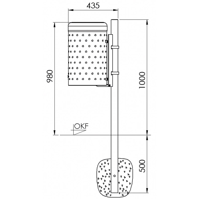 Abfallbehälter mit Noppenblech-Design, Typ 7008-10 | Skizze Seite