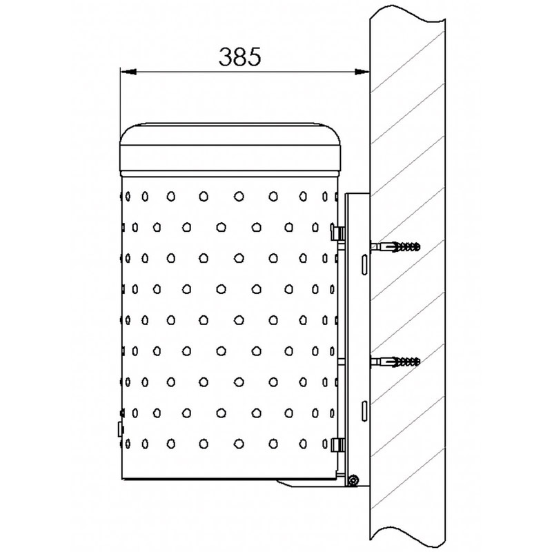 Abfallbehälter mit Noppenblech-Design, Typ 7008-10 | Skizze Wandbefestigung