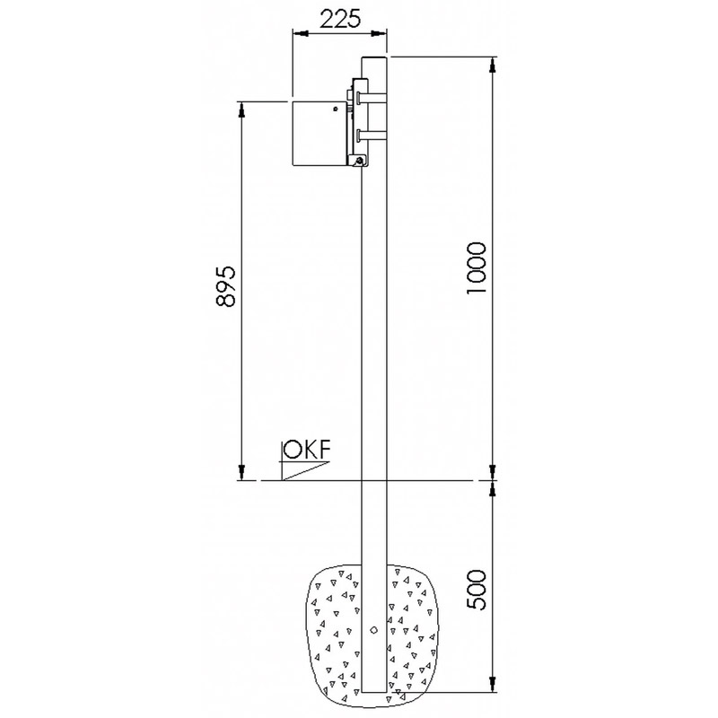 Halbrund-Ascher aus Edelstahl Typ 7067-ES | Skizze Pfostenbefestigung